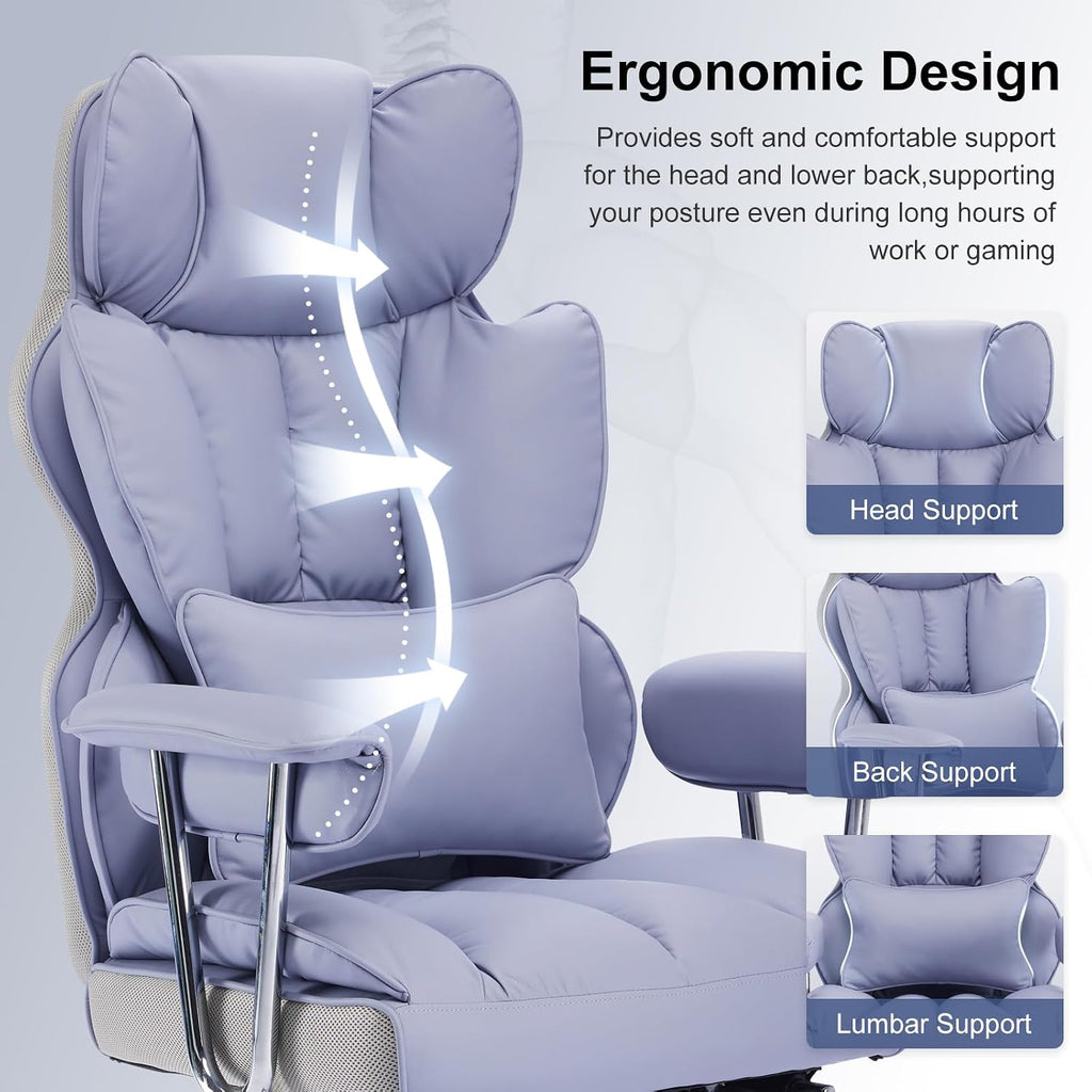 Efomao Executive Office Chair for Heavy People, High Back Computer Chair with Foot Rest, Height Adjustable PU Leather Office Chair,Big and Tall Office Chair (Purple)