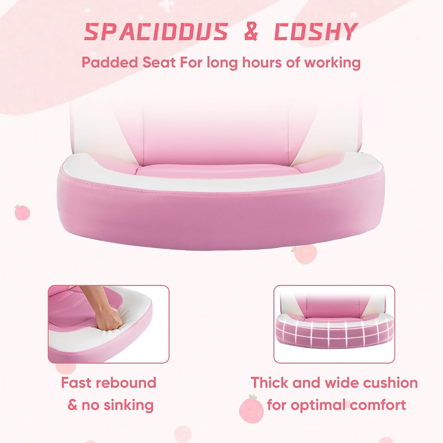Heavy Duty Gaming Chair Ergonomic Gamer for Home Office with Lumbar Support, Adjustable Backrest, Flip-Up Armrest and Stable 360° Swivel Wheels for Adults, Professional Gamers and Teens, Pink-White