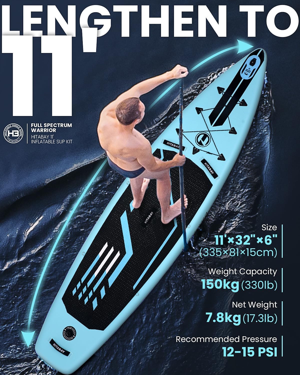 Inflatable Stand Up Paddle Board with Premium SUP Accessories & Camera Mount, Inflatable Ultra-Light (17.3lbs) Paddle Board for Adults & Youth of All Skill Levels, 11' Inflatable SUP Board