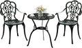 Patio Bistro Set of 2, Cast Aluminum, Outdoor Set w/Umbrella Hole, 3 Piece Table and Chairs Set, Bistro Set for Backyard/Garden/Lawn, Green