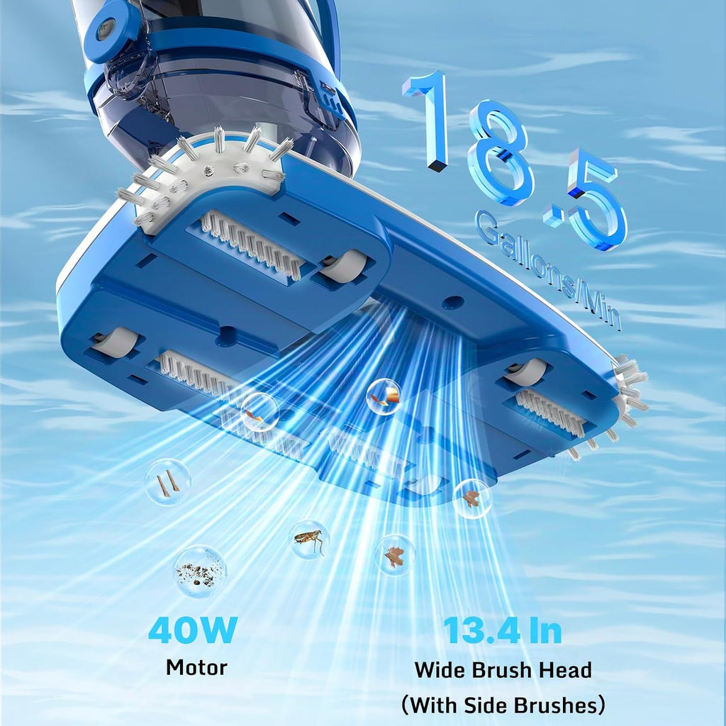 Consciot Handheld Pool Vacuum with Telescopic Pole, 18.5 GPM Suction, Up to 1-Hour Runtime – Cordless Cleaner for Pools, Spas & Hot Tubs, Includes 2-Pack Filter Bags