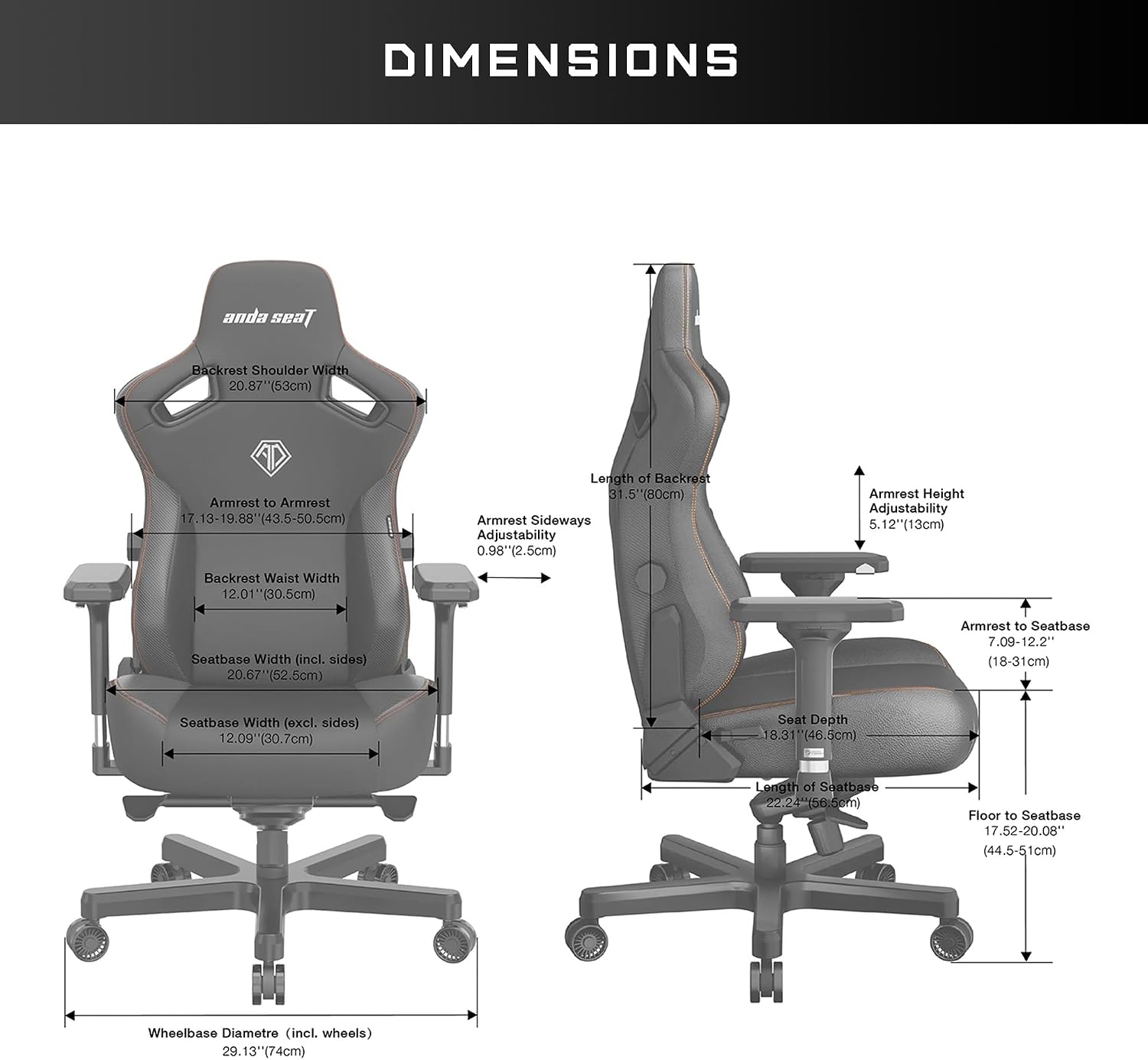 Anda Seat Kaiser 3 Gaming Chair for Adults - XL Reclining Video Game Chairs, Fabric Ergonomic Gaming Chair, Heavy Duty Neck & Back Lumbar Support - Luxury Black Computer Chairs for Home & Work