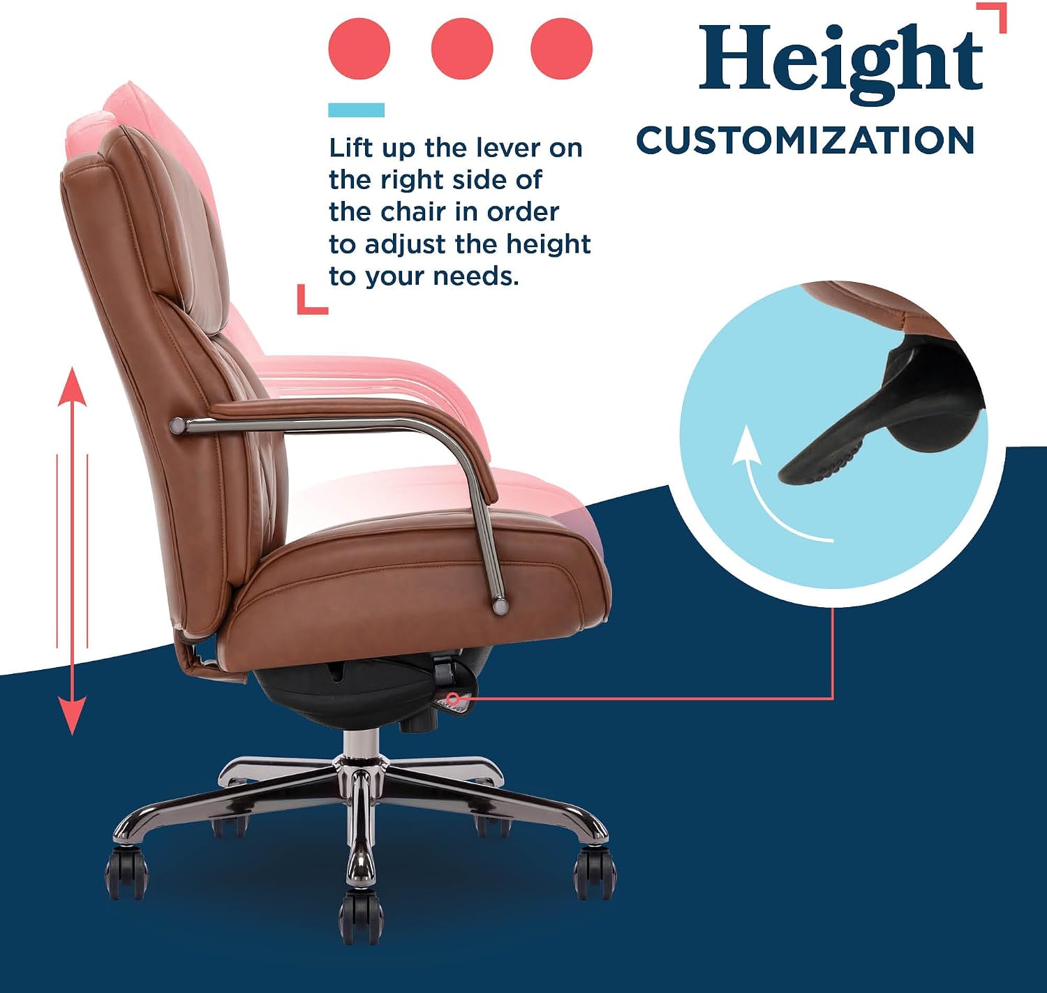 La-Z-Boy Symphony Executive Mid-Back Office Chair, Diamond Quilt Seat and Back, Pocket Coil Cushion, Padded Armrests, Ergonomic Computer DeskChair, Swivel Metal Base, Bonded Leather, Cognac/Graphite