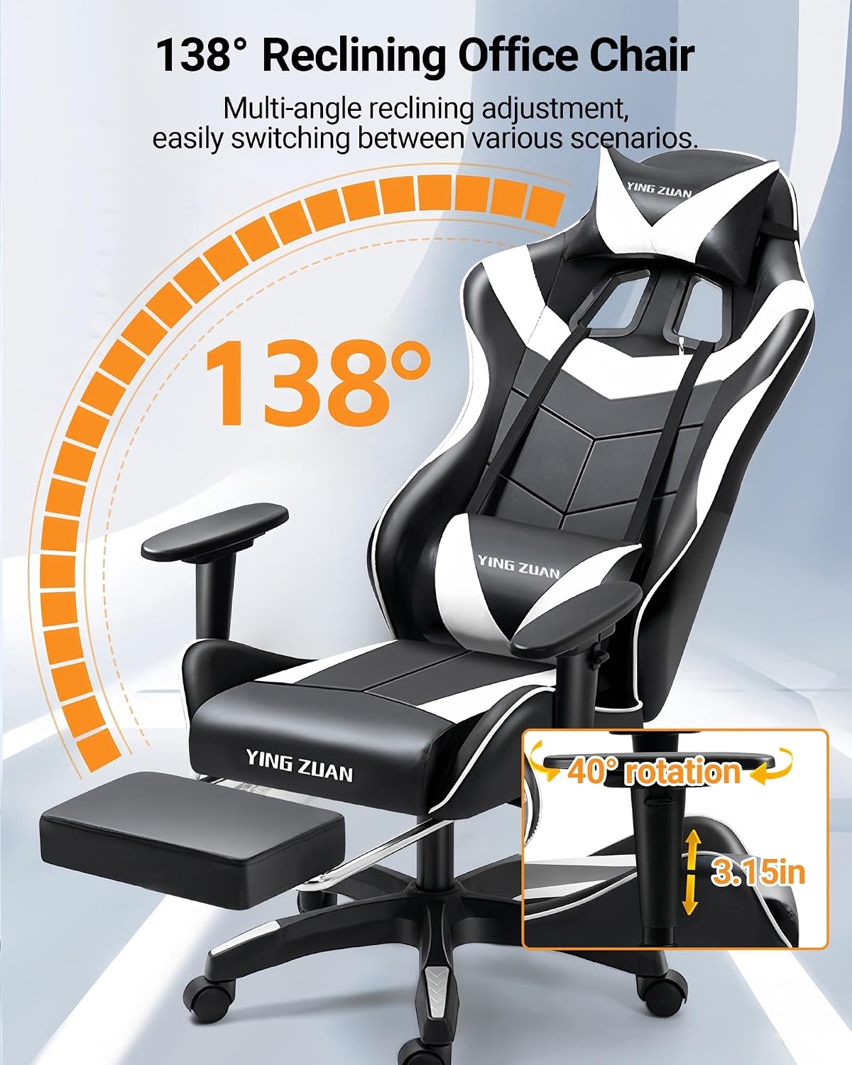 Video Gaming Chair with Speakers, PU Leather Office Chair with Massage Lumbar Pillow & Footrest, Latex Reclining Desk Chair with Adjustable Rotating Armrests for Adults(Pink)