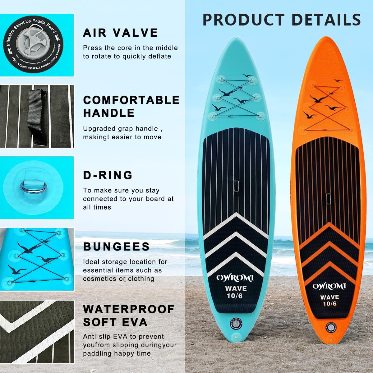 SUP Inflatable Stand Up Paddle Board 10'6' Ultra-Light Thick Paddleboard for All Skill Levels ISUP Paddle Board with Accessories, 10/6 Inflatable Paddle Boards for Adults & Youth