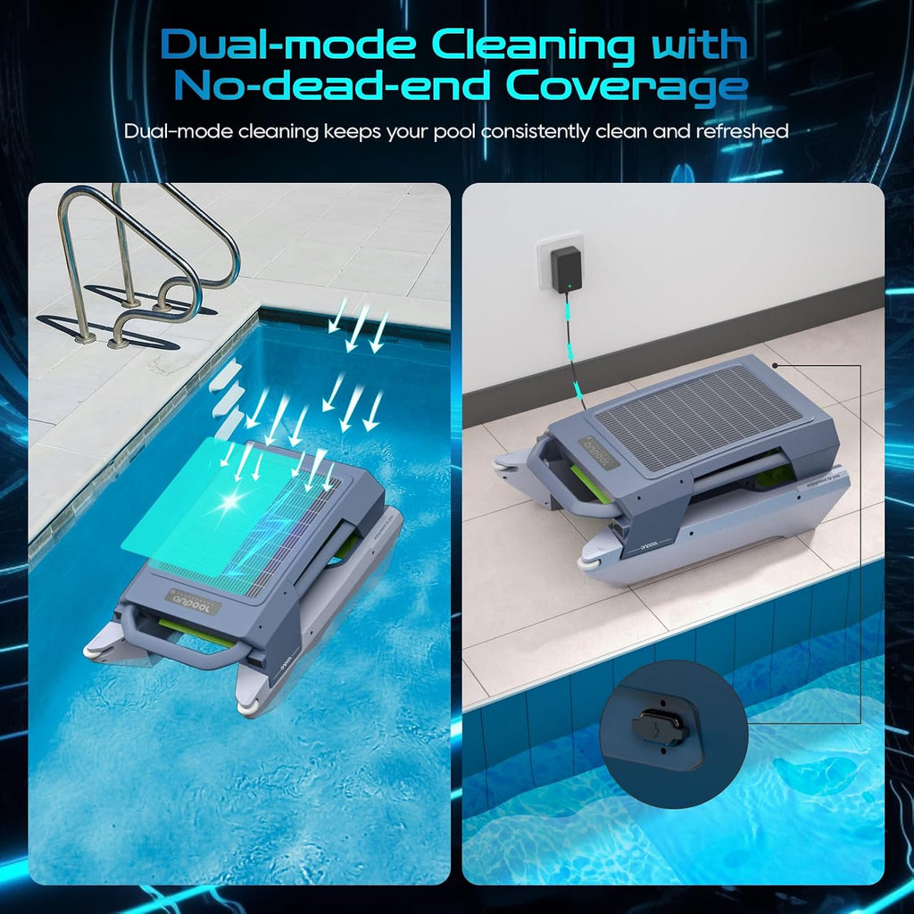 Solar Pool Skimmer Robot, Automatic Robotic Pool Skimmer with Dual Charging, 72H Runtime, One-Touch Start, UV-Resistant, Smart Navigation for Inground & Above Ground Pools