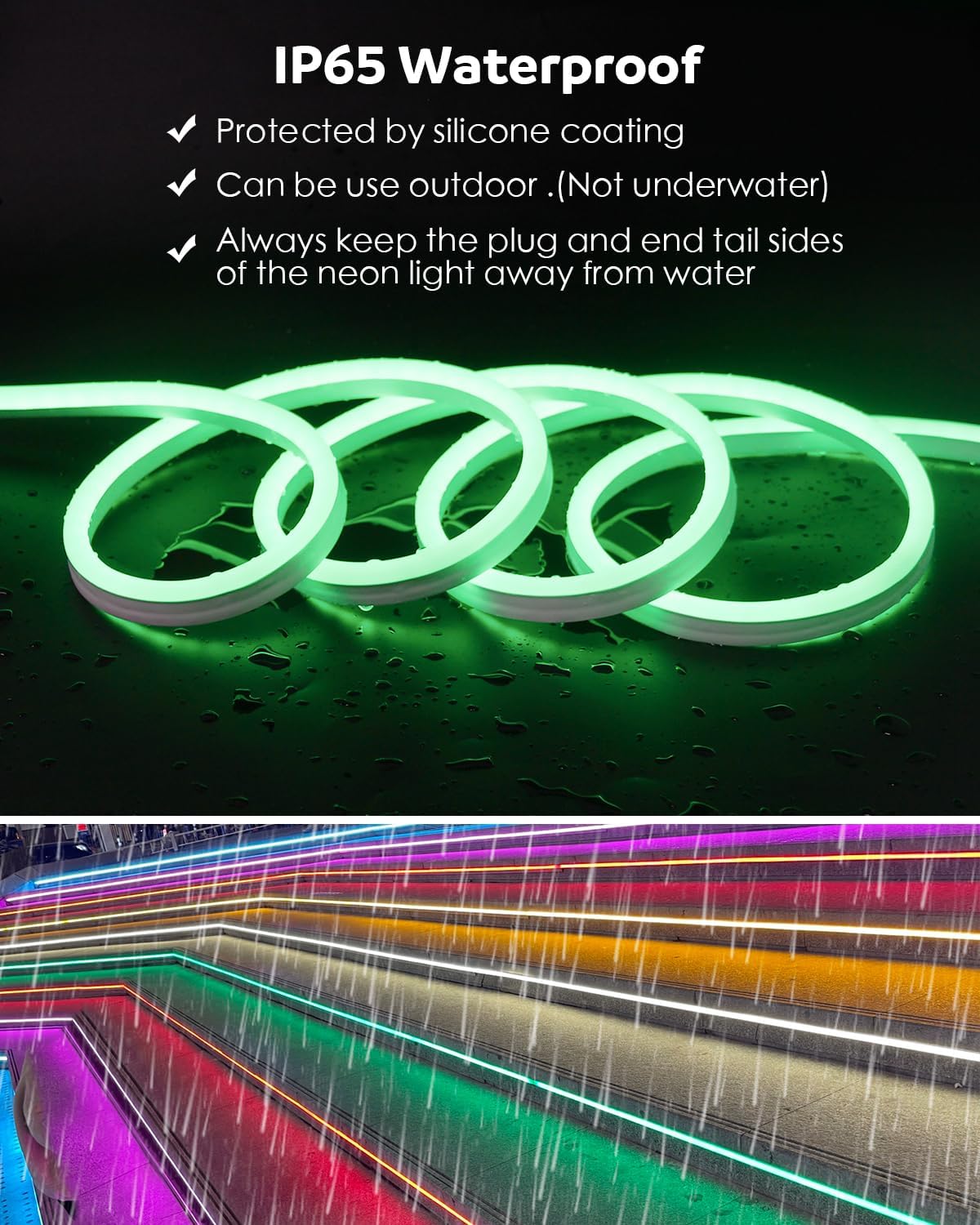 Aclorol RGB LED Neon Light Strip AC 110V-130V Flexible Outdoor Neon Rope Light 164FT Waterproof Dimmable with Bluetooth App Remote Music Sync Color Changing for Bedroom Patio Commercial Building Decor