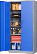 STANI Metal Garage Storage Cabinet with Lock, 71' Steel Lockable File Cabinet, Locking Steel Storage Cabinet with 5 Adjustable Shelves for Home, Office, Garage, Warehouse (Blue Grey, 2 Door - 71' H)