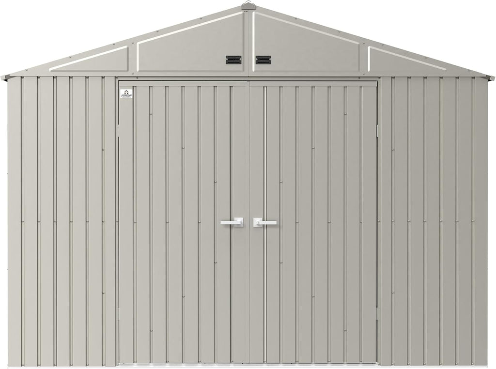 Arrow Shed Elite 10' x 14' Tall Outdoor Steel Storage Shed with High Gable and Lockable Doors Storage Building, Cool Grey