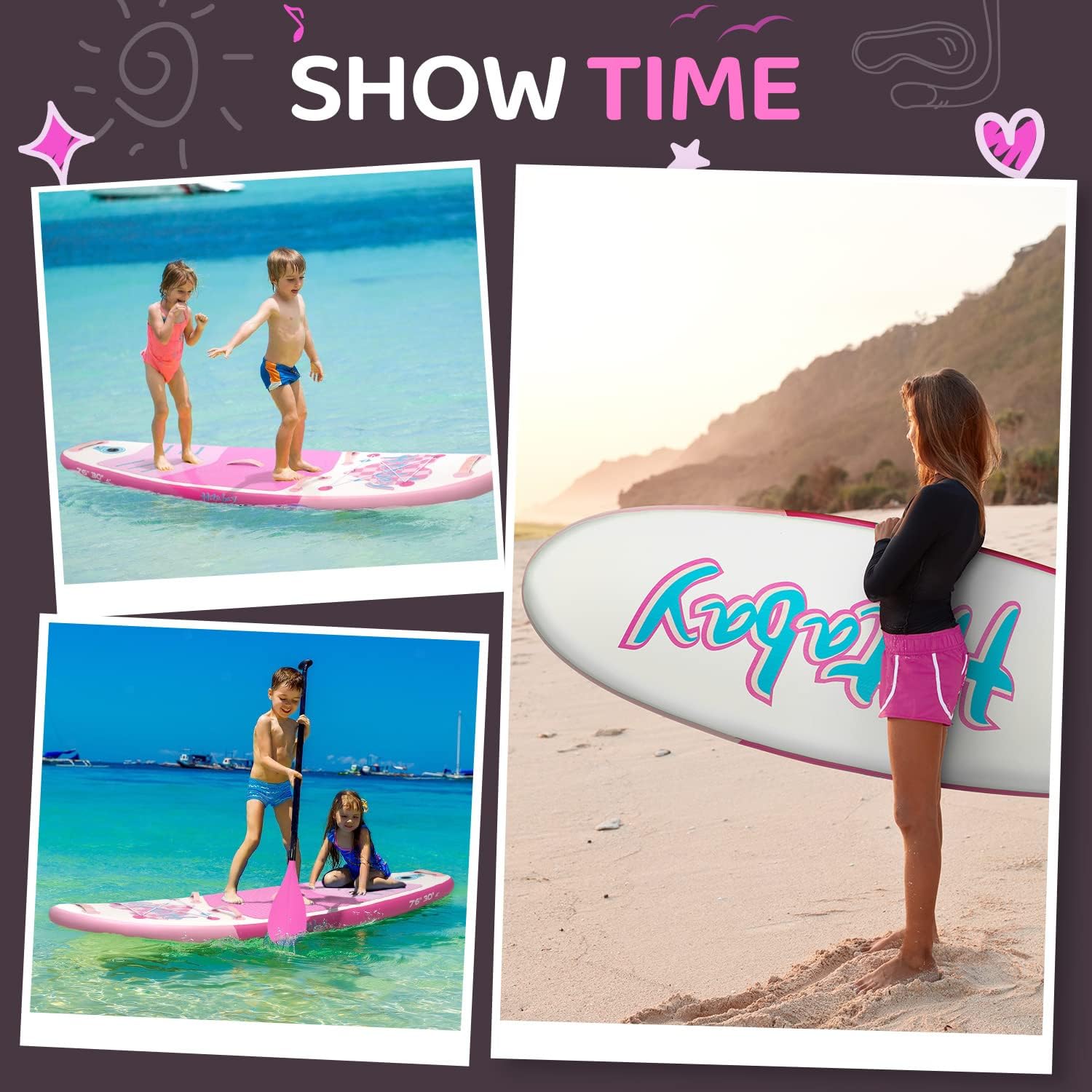 Kids Paddle Board with SUP Accessories, Child Paddle Board Durable, Lightweight, Stable Design, Wide Non-Slip Deck, 7ft 7.6ft 8ft 9.6ft Inflatable Paddle Boards for Kids & Youth