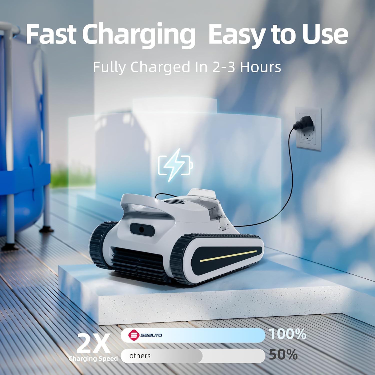 (2024 New) Robotic Pool Vacuum, Cordless Robotic Pool Cleaner for Inground Pools, Wall and Waterline Cleaning, Powerful Suction and Replaceable Battery, 150 min Battery Life for Pool Up to 1614 Sq.ft