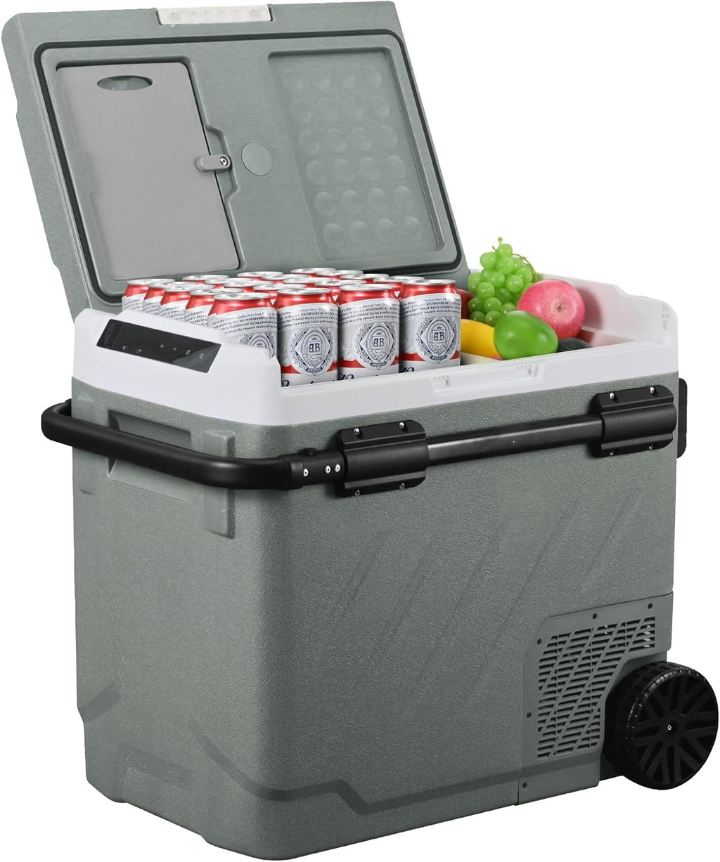 Alpicool Portable Refrigerator for Car, 12 Volt Refrigerator with Wheel 61 Quarts Car Refrigerator Dual Zone Independent Control, Portable Car Fridge 12V/24V Electric Cooler for Camping