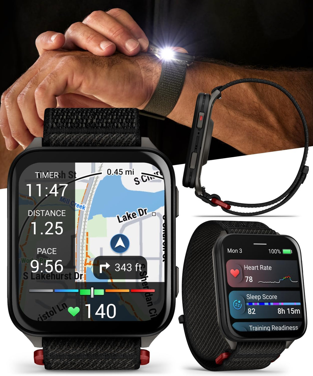 Garmin Venu X1 Thin and Lightweight GPS Smartwatch, AMOLED Display, Black with Slate Titanium Comfort Fit Nylon Band Black Earbuds Bundle