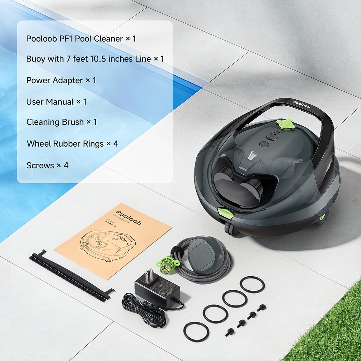 Pooloob Robotic Pool Vacuum Cleaner with Triple-Layer Filtration & Floating Buoy, for Regular Daily Maintenance, Flat Floor Cleaning for Above/In-Ground Pools,NOT for Initial or Deep Cleaning or Swamp