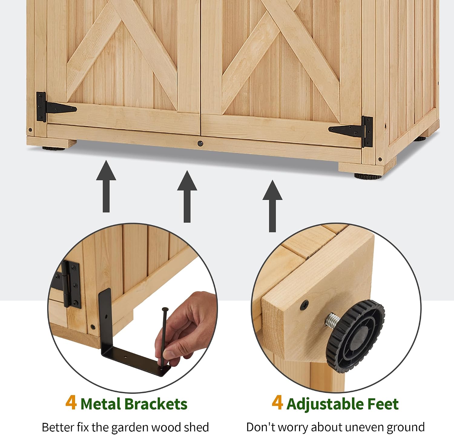 Macrout Outdoor Storage Cabinet, Wooden Storage Shed with Lock, Outside Garden Tool Shed with 2 Doors for Patio Yard Lawn, 1628 (Medium)