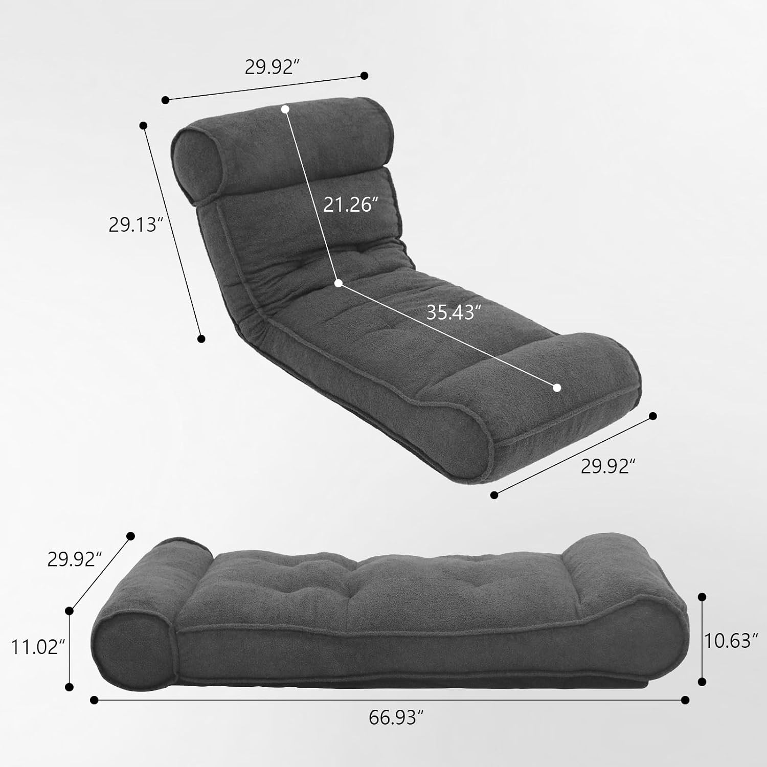67'' Floor Chair with Back Support Meditation Chair Couch Recliner w Adjustable Backrest Lazy Floor Lounger Gaming Chair for Adults Sofa Bed Sleeper Chair Chaise Lounge Chair Indoor, Dark Gray