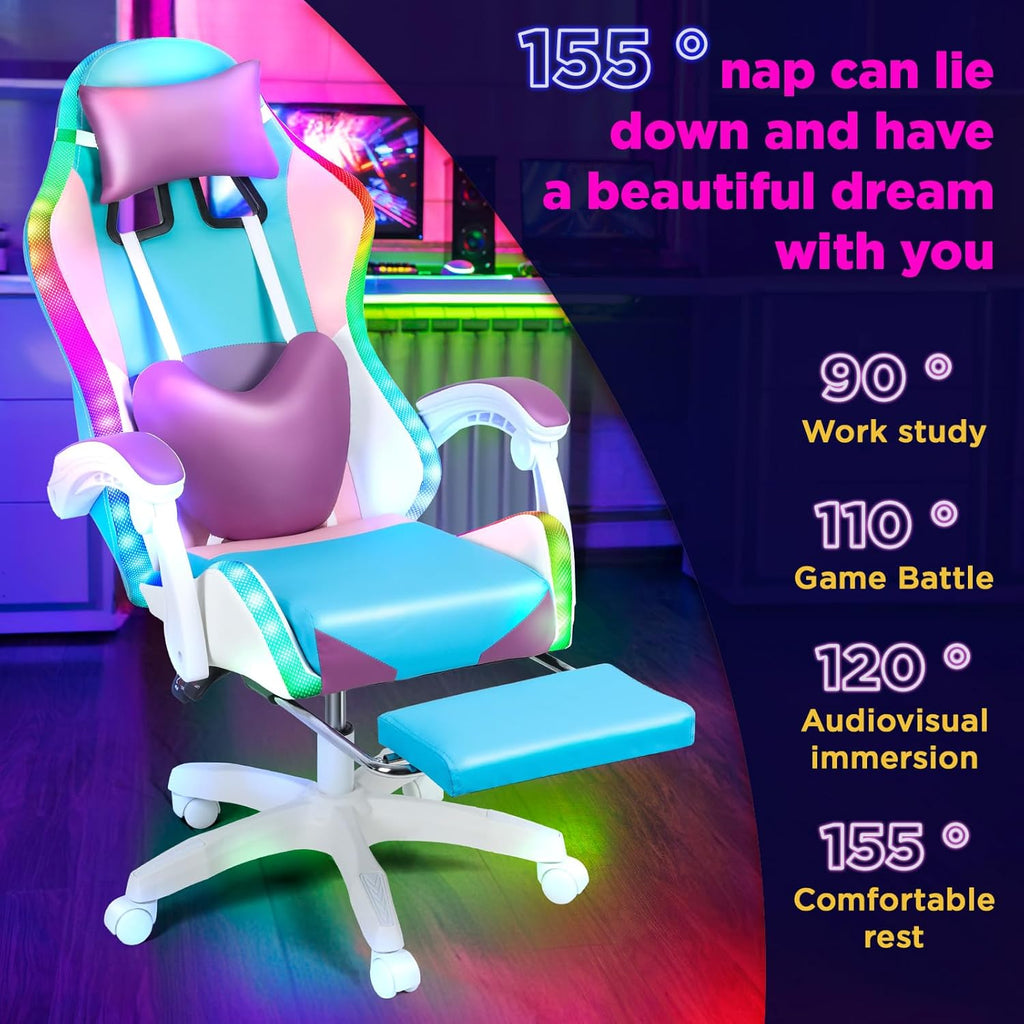 Gaming Chairs for Adults Racing Style Computer Chair Ergonomic, Gamer Chairs for Adults Remote Control, High Back Reclining Office Gaming Chair with Footrest and Headrest (Purple)