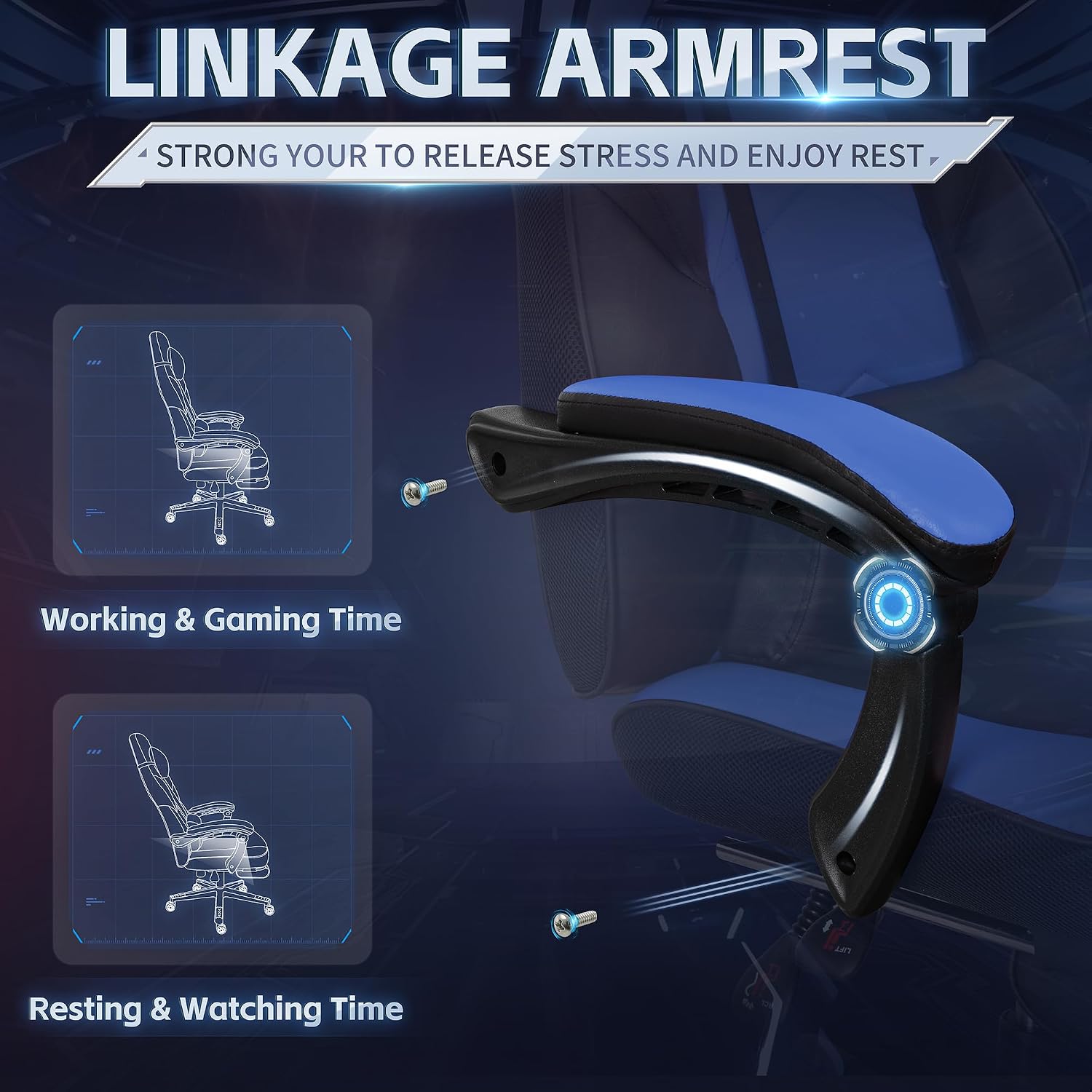 SUNLEI Gaming Chair for Adults, Ergonomic PU Leather Office Chair with Headrest & Footrest, Video Game Chairs with Massage Lumbar Support, Height Adjustable Computer Chair with 360° Swivel, Blue