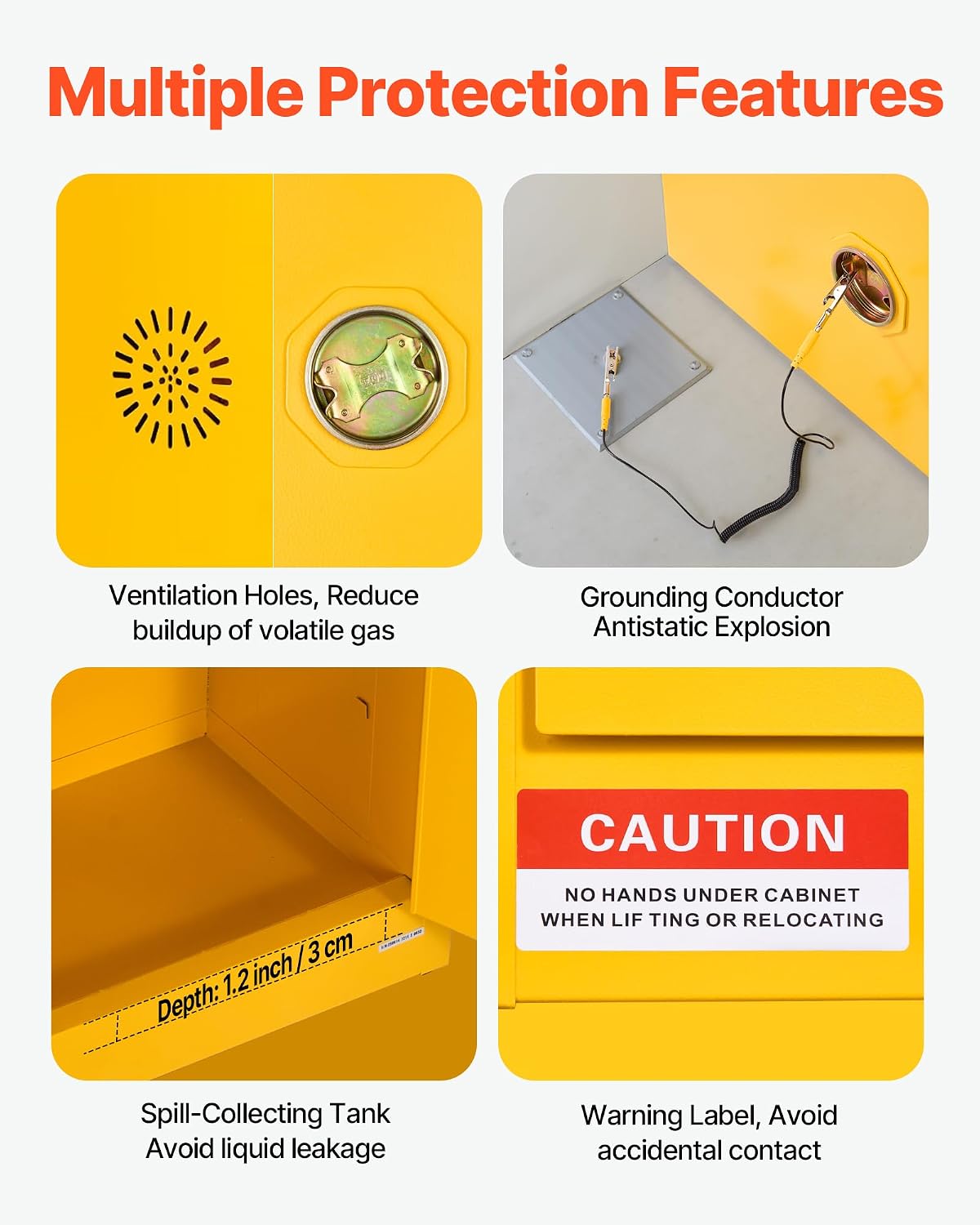 VEVOR Flammable Cabinet 18' x 43' x 46', 29 Gallon Flammable Storage Cabinet with Adjustable Shelf, Cold-Rolled and Galvanized Steel Fire Cabinets, for Commercial Industrial Home Use, Yellow