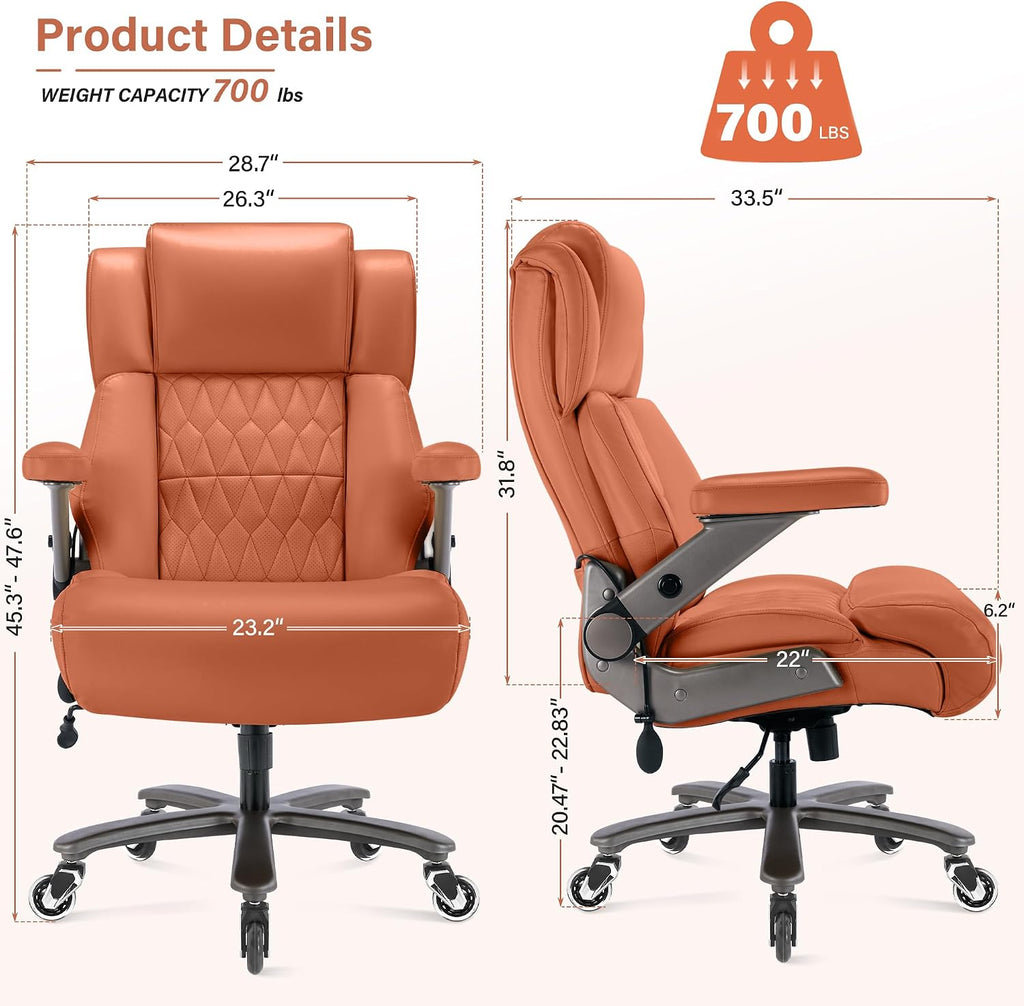 Big and Tall 700lbs Office Chair - Adjustable Lumbar Support 3D Flip Arms Heavy Duty Metal Base&Wheels, High Back Large Executive Computer Desk Chair, Thick Padded Ergonomic Design for Back Pain