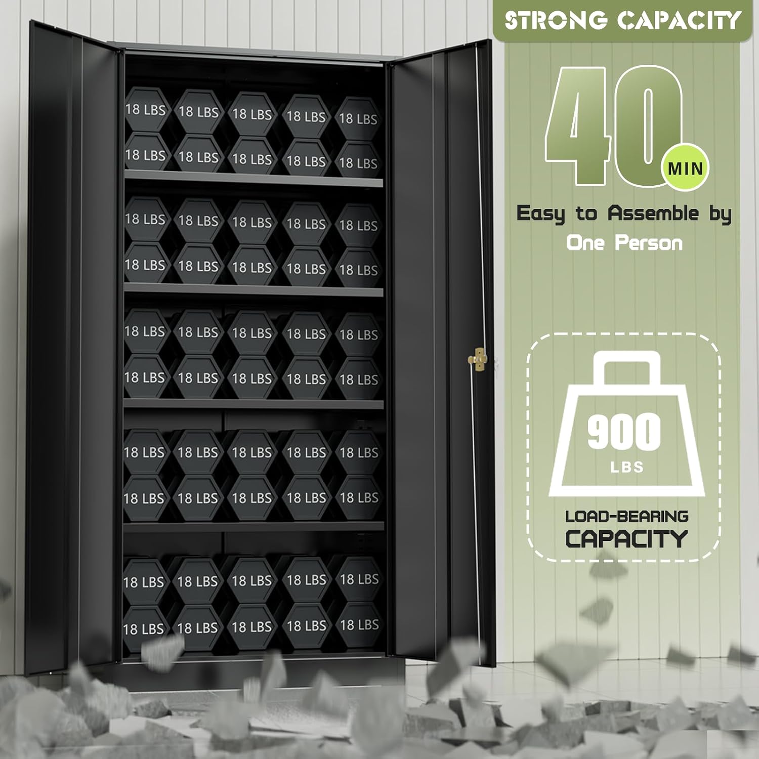 SUNCROWN 72' Metal Storage Cabinet - Heavy-Duty Metal Garage Cabinet with 4 Adjustable Shelves & 2 Doors for Tools, Office, Home, Workshop,Black