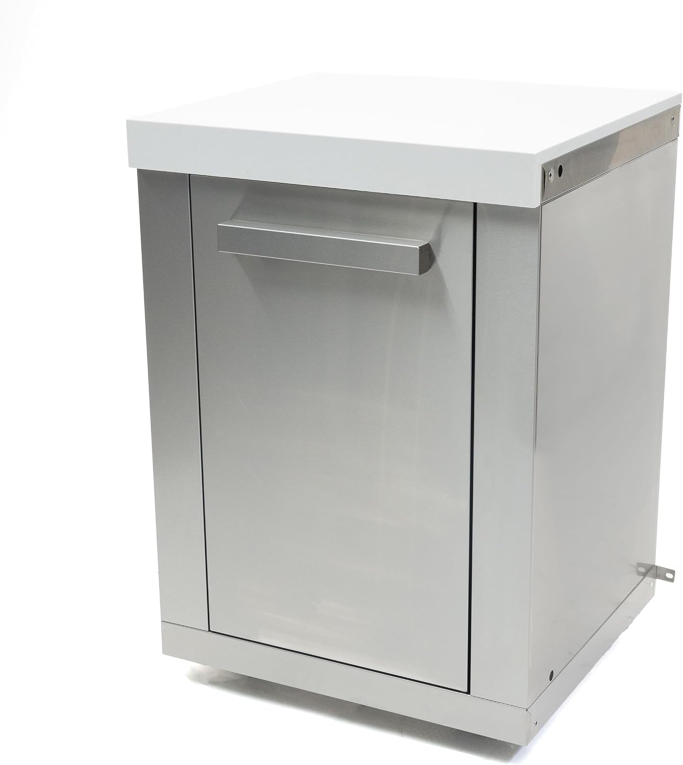 Mont Alpi Premium 25' W Stainless Steel Extra Storage Cabinet Module with Magnetic Door for 805 or 400 Original and Deluxe Series Outdoor Kitchen Island Grills + White Granite Countertops + 2 Shelves