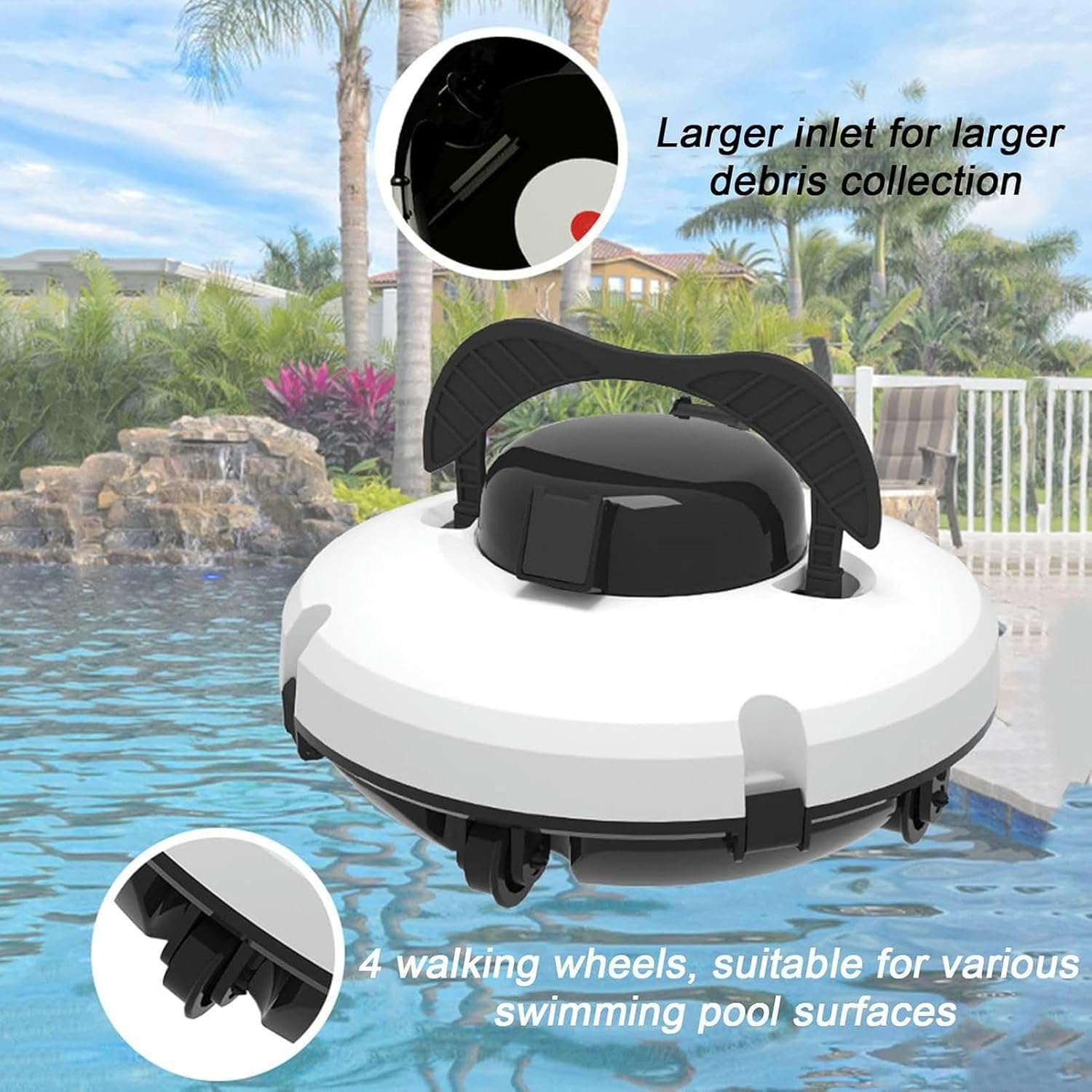 White Wall Climbing Pool Cleaning Robot - Fully Vacuum Cleaner for In-Ground & Above Ground Pools - Intelligent Cordless Pool Cleaners