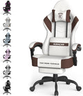 Ferghana Cotton Fabric Gaming Chair with Wider Seat Cushion, Shield-Shaped Embroidery Ergonomic High Back Game Chair with Footrest, Computer Chair with Massage Lumbar Support for Adult, Brown