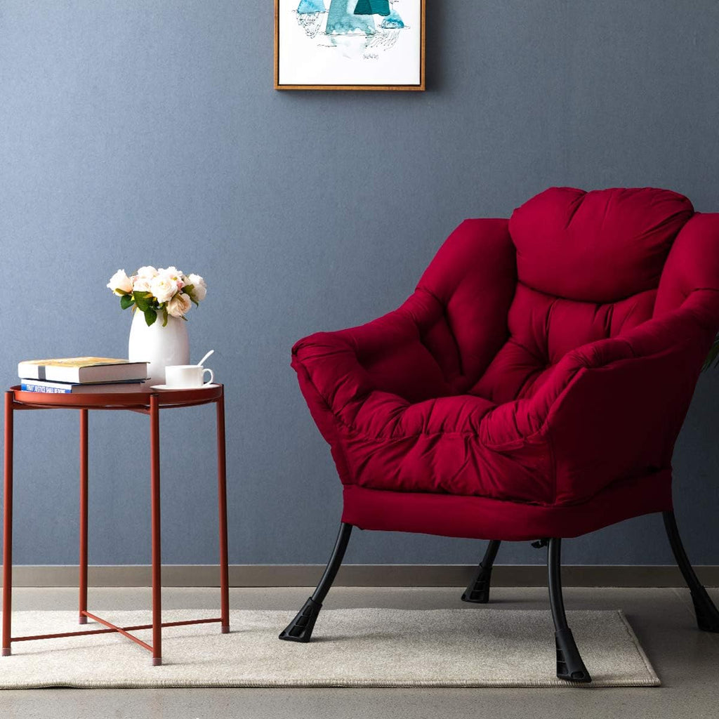 HollyHOME Lazy Chair with Armrest and Side Pocket, Comfy Accent Lounge Chair,Leisure Sofa Armchair for Living Room, Bedroom, Dorm, or Small Spaces, Oversized Reading Sofa Chair, Burgundy