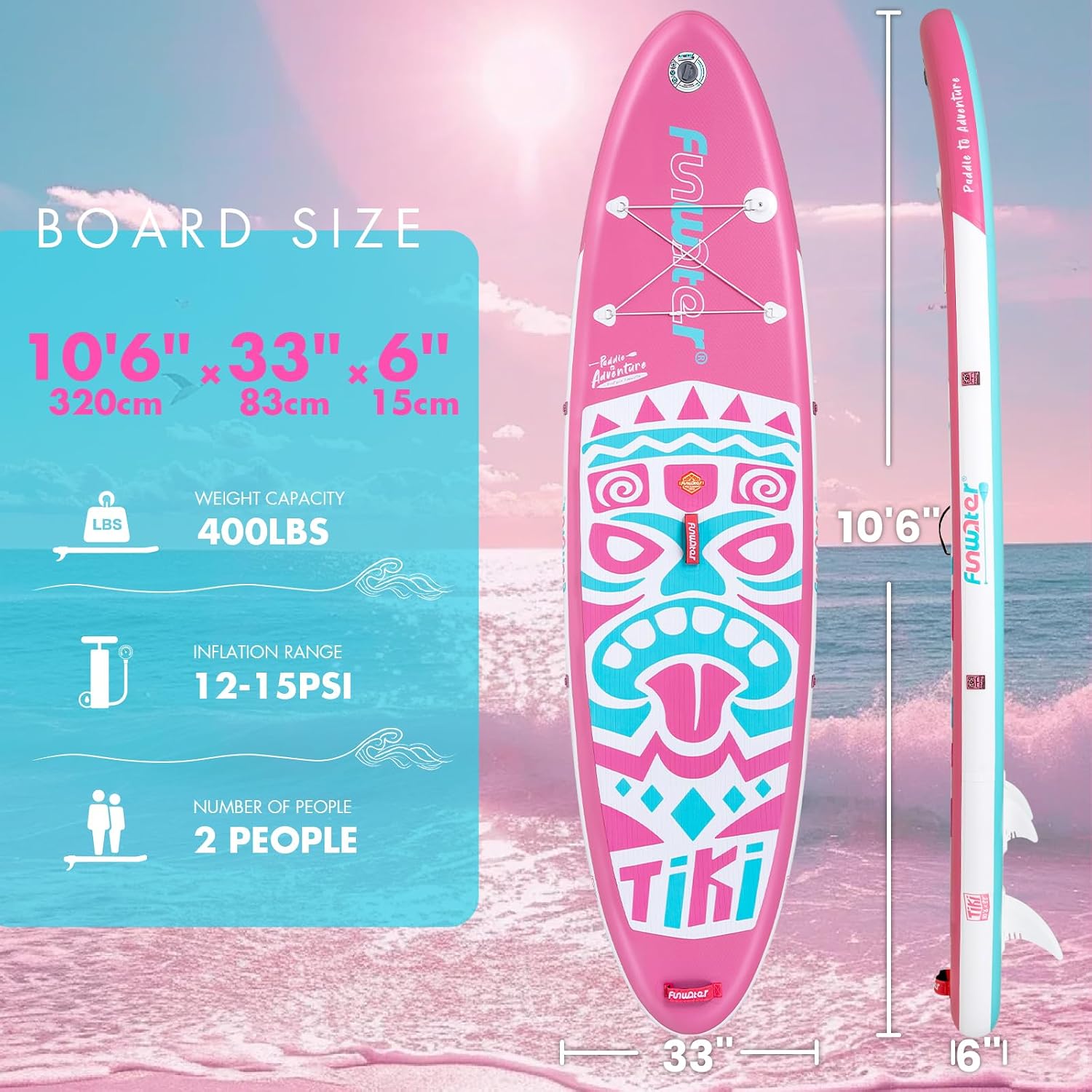 FunWater 8'/10'/10'6'/11'6' Inflatable Stand Up Paddle Board with Premium SUP Paddleboard Accessories, Wide Stable Anti-Slip EVA Deck,Paddle Boards for Adults & Youth of All Skill Levels