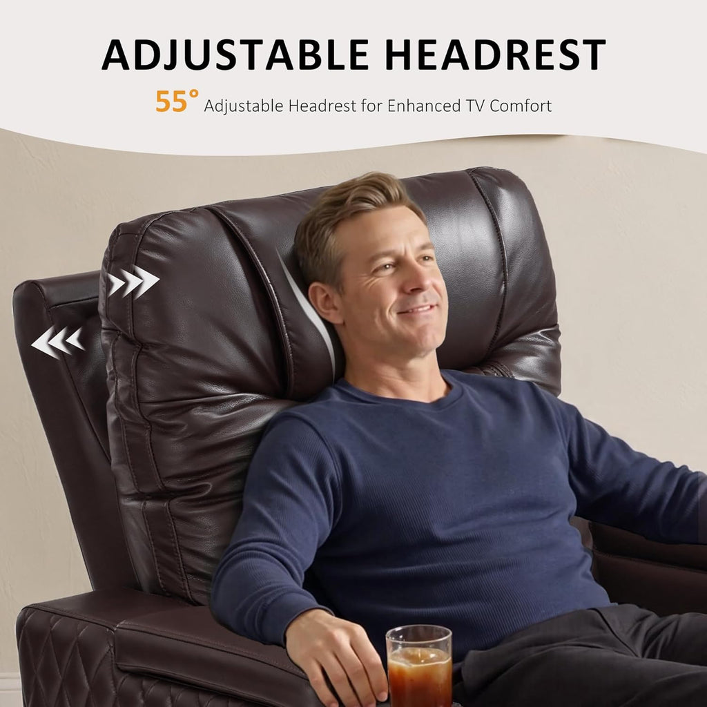 MCombo Oversized Power Recliner Chair with Adjustable Headrest & LED Light for Adults, Zero Gravity Recliner with USB & Type C Ports, Cup Holders for Living Room & Home Theater, Faux Leather HTS401