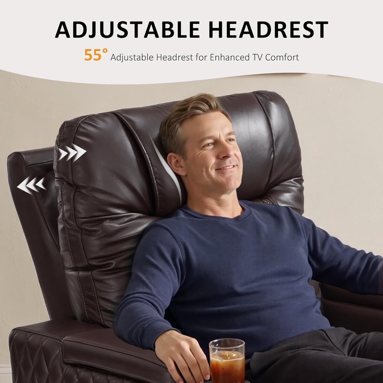 MCombo Oversized Power Recliner Chair with Adjustable Headrest & LED Light for Adults, Zero Gravity Recliner with USB & Type C Ports, Cup Holders for Living Room & Home Theater, Faux Leather HTS401