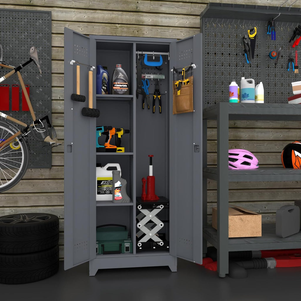 IRONFFICE Storage Cabinet,Metal Locking Cabinets with Doors and Shelves,Functional Garage Storage Cabinet for Garage, Home Office,Gray