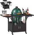 59' L Outdoor Grill Table for Big Green Egg Accessories, Heavy Duty Metal Cart Prep Table with Detachable Desktable, Hooks, Removable Central Cover, Compatible with Egg Grill and Tabletop Griddle