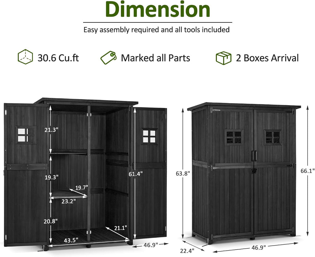 MCombo Large Wooden Outdoor Storage Cabinet with 2 Shelves, Oversize Garden Storage Shed with Lock, Tool Shed for Patio Yard Lawn, 1911 (Black)