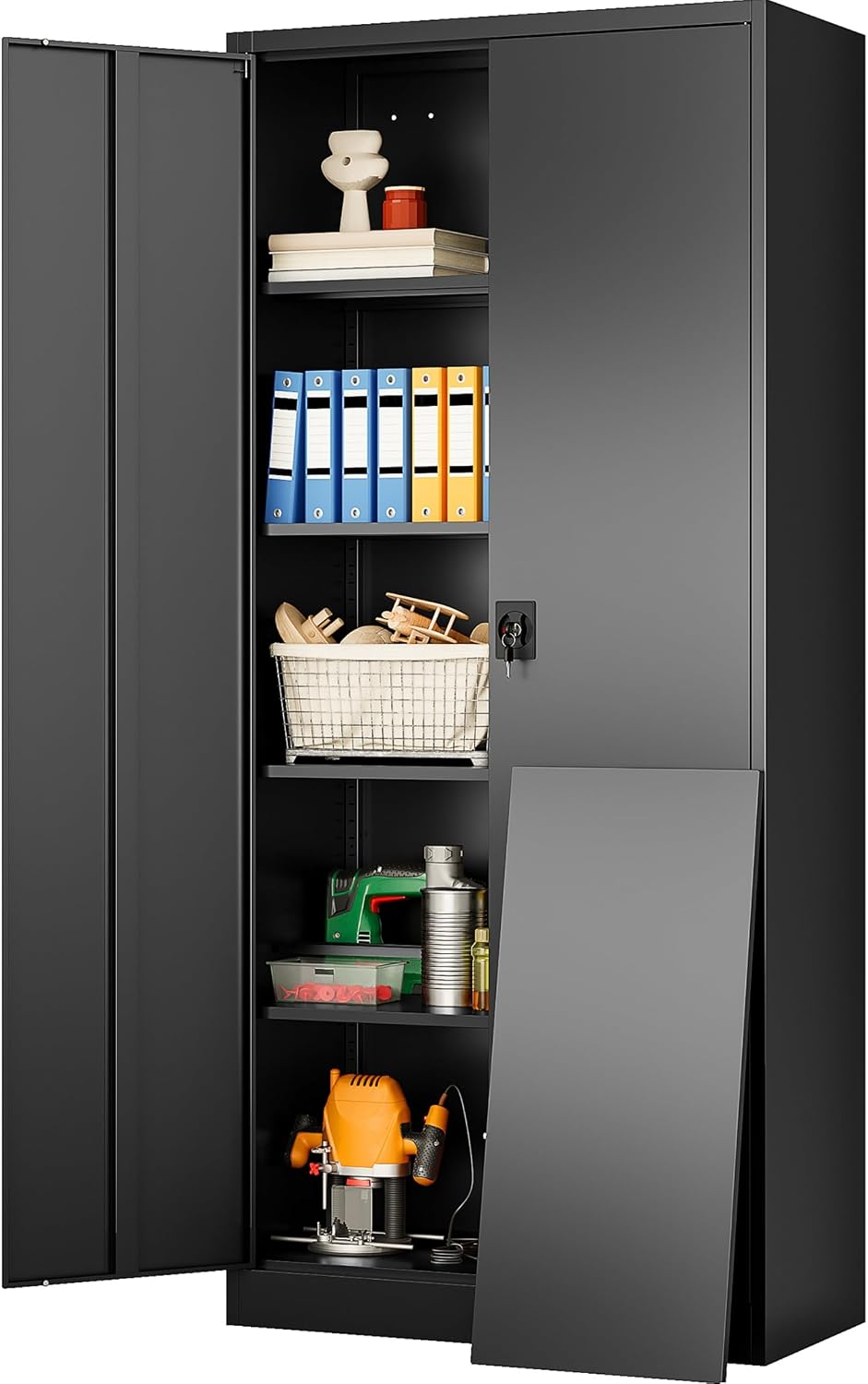 SISESOL Wide & Deep Metal Storage Cabinet with Lock & 5 Shelves,72' Black Garage Storage Cabinet with Locking Doors,Lockable Cabinets for Home,Office,Garage,Shop,Basement 72x36x18