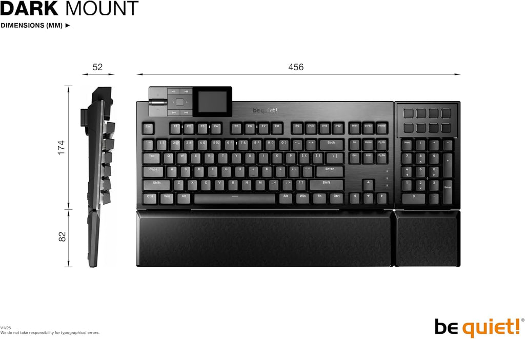 be quiet! Dark Mount Mechanical Keyboard | Tactile | Hot-Swappable Lubricated Silent Switches | Detachable Numpad and Media Dock | Programmable ARGB Keys | Quality PBT Double Shot Keycaps | BT002US