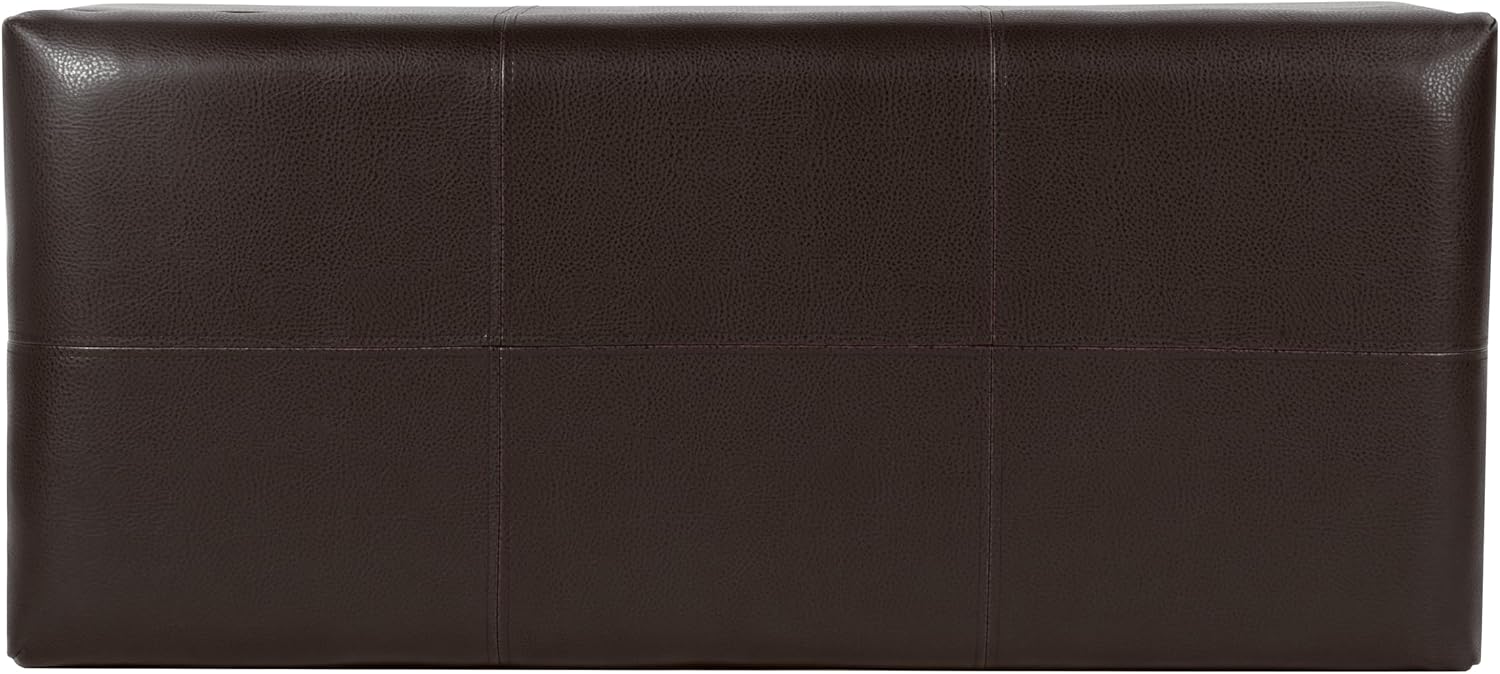 HomePop Espresso Faux Leather Storage Cocktail Bench with Nailhead Trim