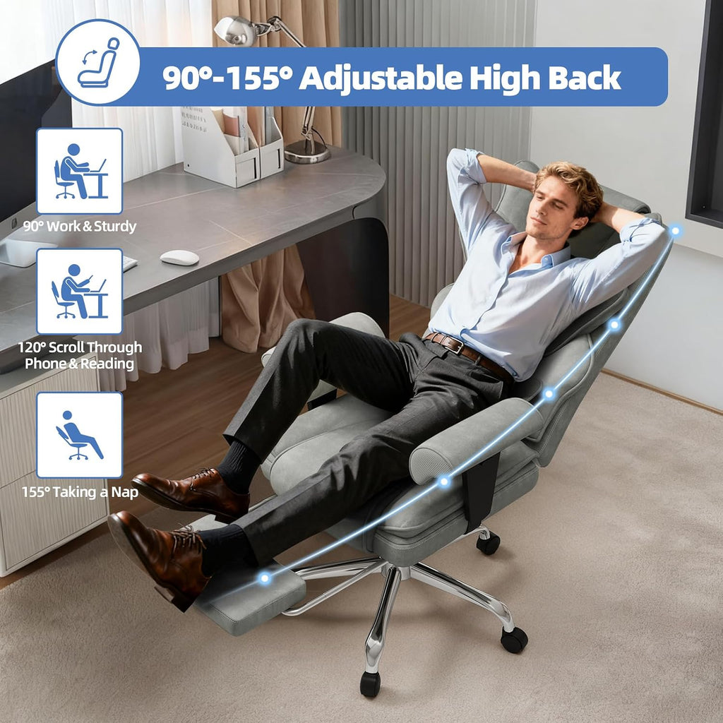 7-Point Massage Office Chair,Heated Manageral Chair,Ergonomic Executive Chair with Footrest,Adjustable Armrest，Computer Chair for Offices, Study Areas, Gaming Spaces,Gray