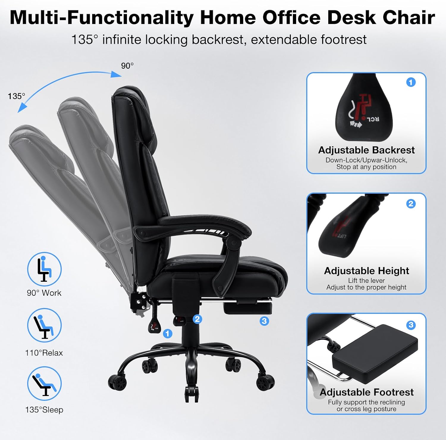 HOFFREE Massage Office Chair with Heat 7 Points Vibration Ergonomic Executive Office Chair with Footrest Reclining High Back Home Office Desk Chairs Black