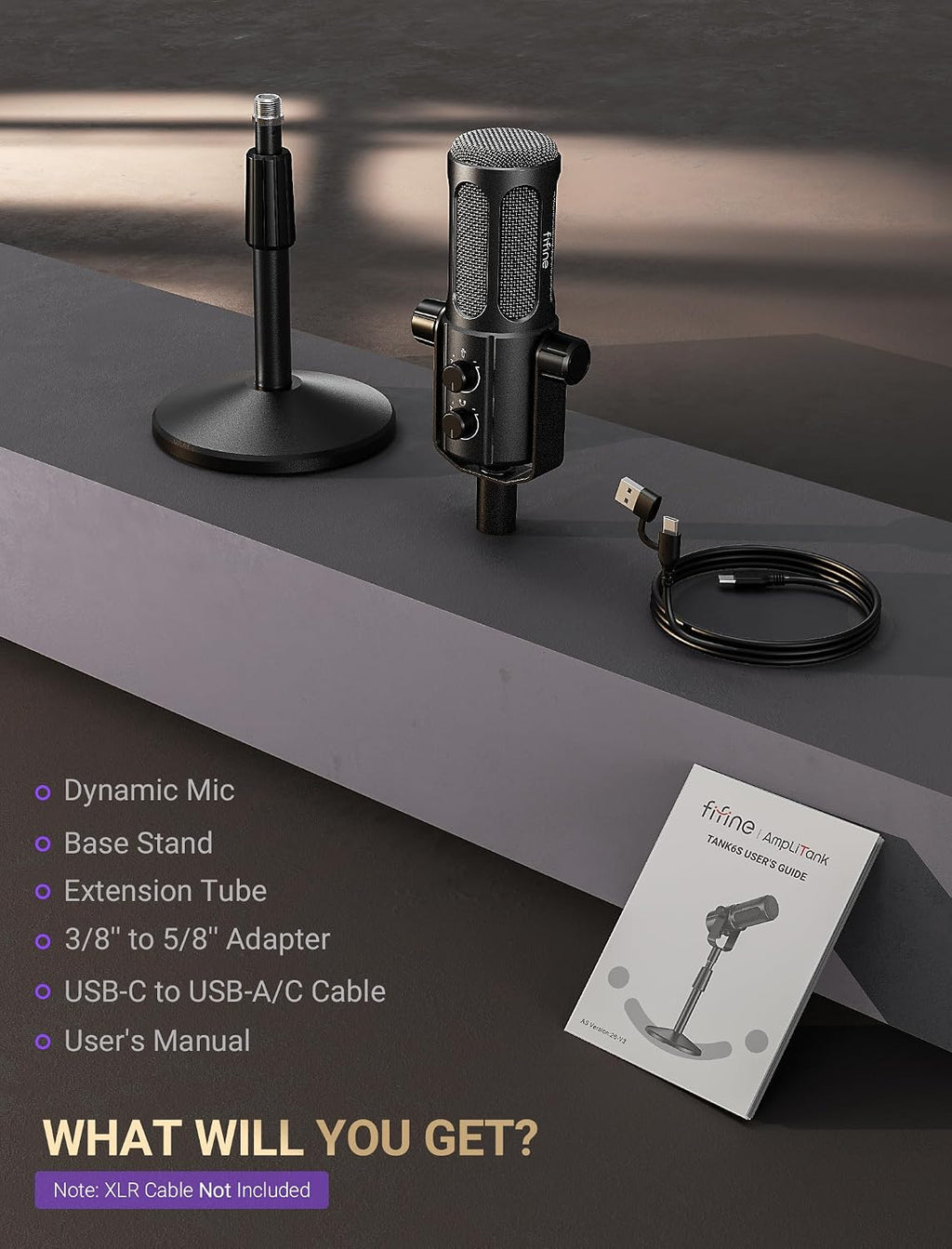 FIFINE AmpliTank TANK6S Vocal-Dynamic-Microphone, XLR-USB-Podcast-Microphone with Desktop Stand, Mute Button, Volume Knob, Studio Metal Built, Streaming-Mic for Content Creation, Music Recording