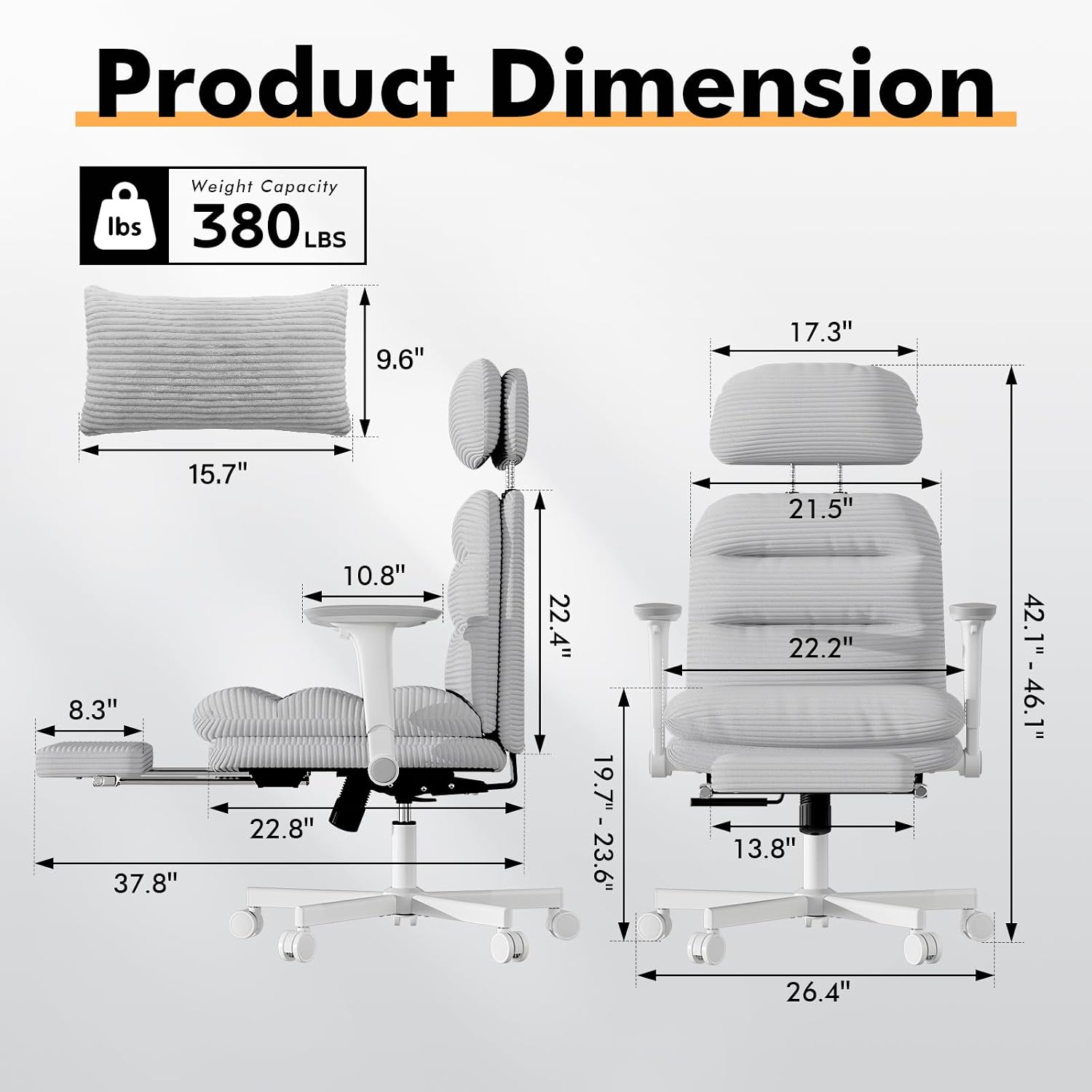 GXJ Criss Cross Chair with Flip-up Arms, Executive Office Chair with Foot Rest, Cross Legged Office Chair G800 Plus, Extra Lumbar Pillow, Corduroy Comfy Computer Desk Chair for Home, Grey