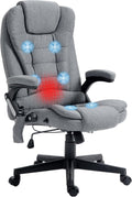 Vinsetto 6 Point Vibrating Massage Office Chair with Heat, Linen High Back Executive Office Chair with Reclining Backrest, Padded Armrests and Remote, Gray