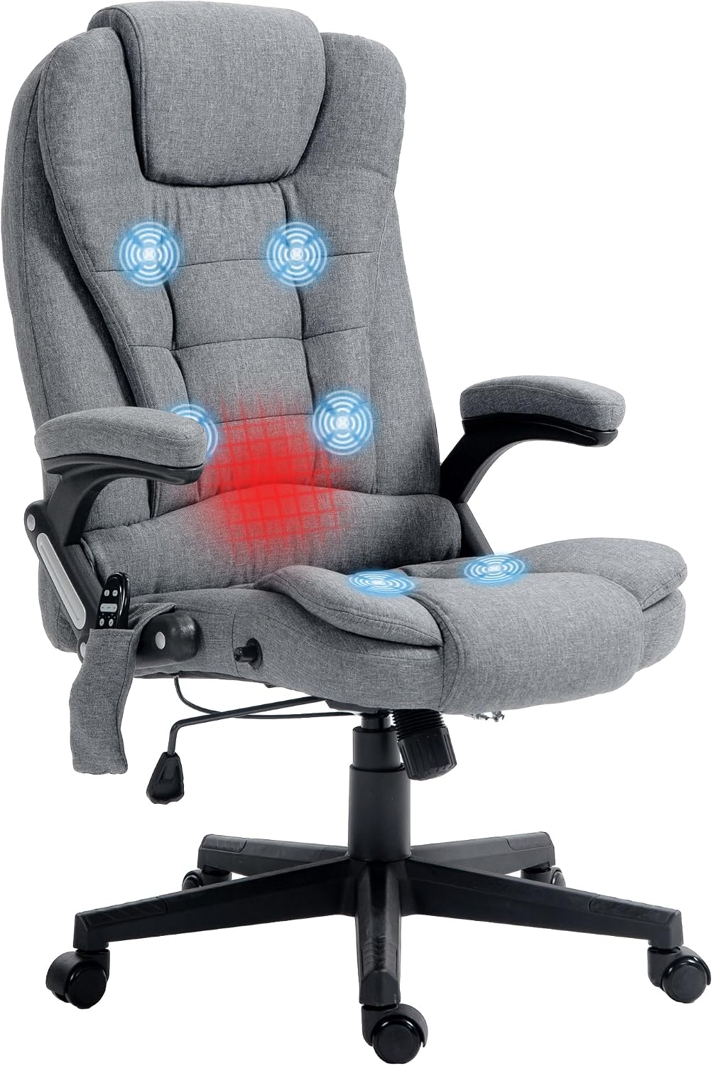 Vinsetto 6 Point Vibrating Massage Office Chair with Heat, Linen High Back Executive Office Chair with Reclining Backrest, Padded Armrests and Remote, Gray
