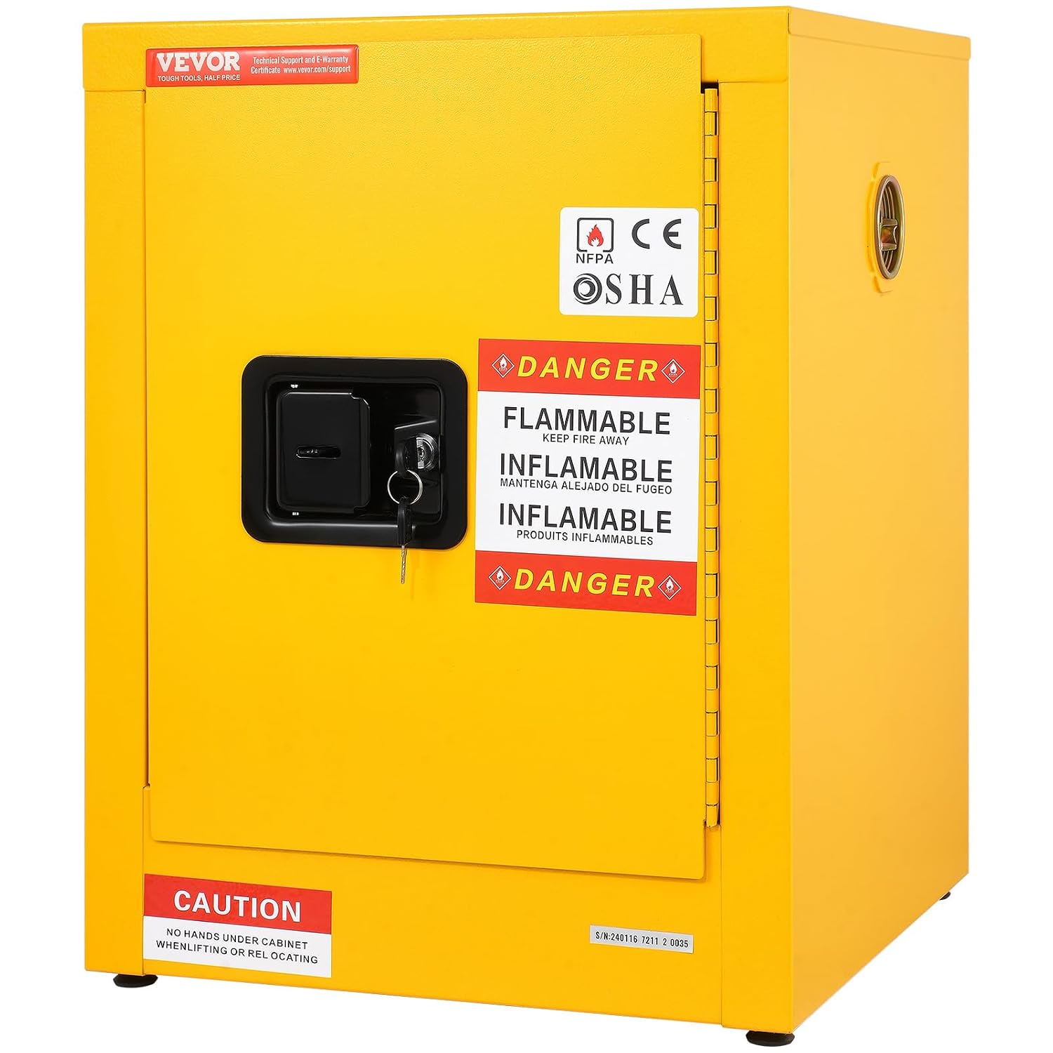VEVOR Flammable Cabinet 17' x 17' x 22', 12 GalCold-Rolled Steel Flammable Liquid Storage Cabinet, Explosion Proof with 1 Adjustable Shelf 1 Door for Commercial Industrial Use, Yellow
