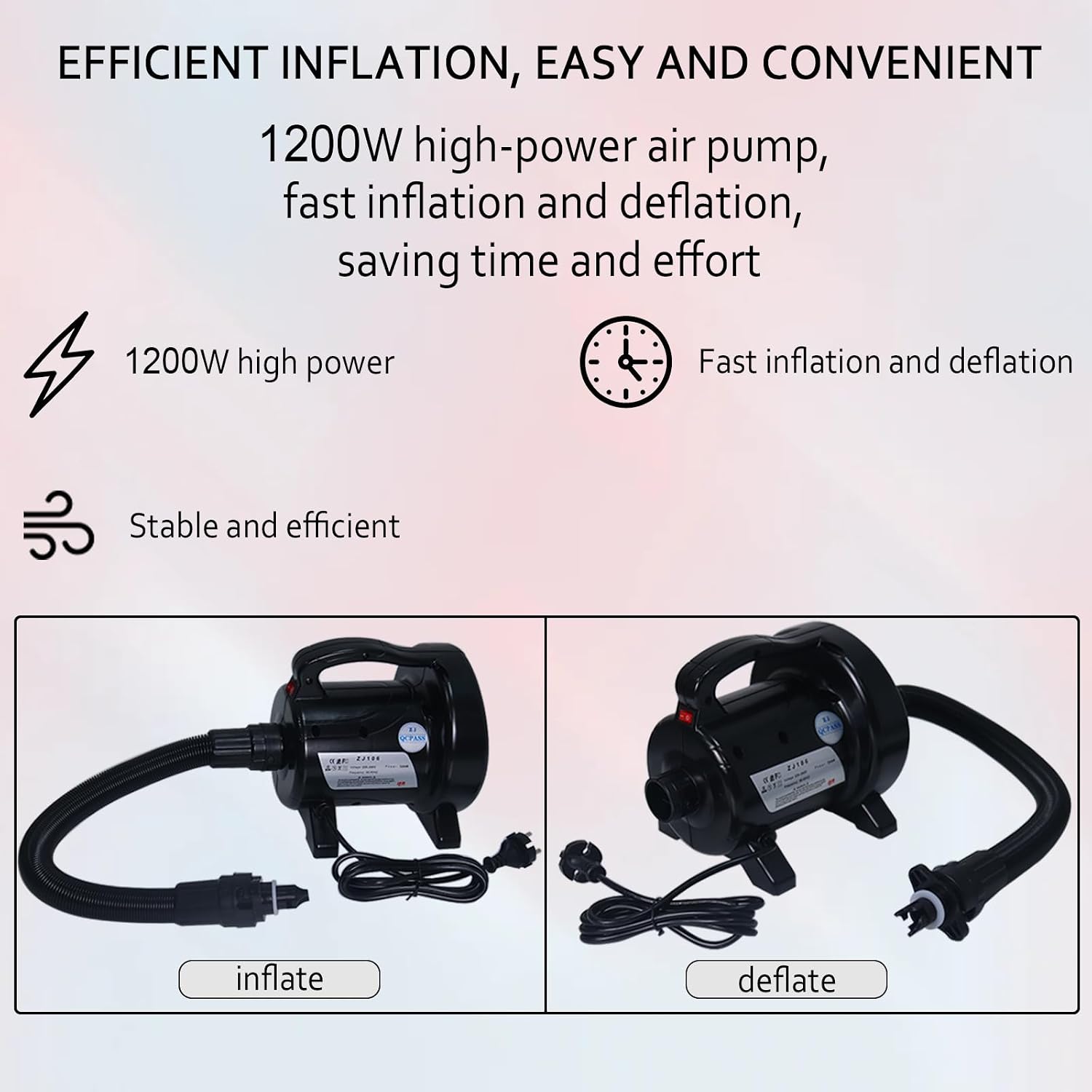 1200W Fast Electric Air Pump, Dual Nozzles for Inflatable Mirror Ball,Mattress, Pool Floats, Rafts, Quick Inflation Deflation, Portable Travel Pump