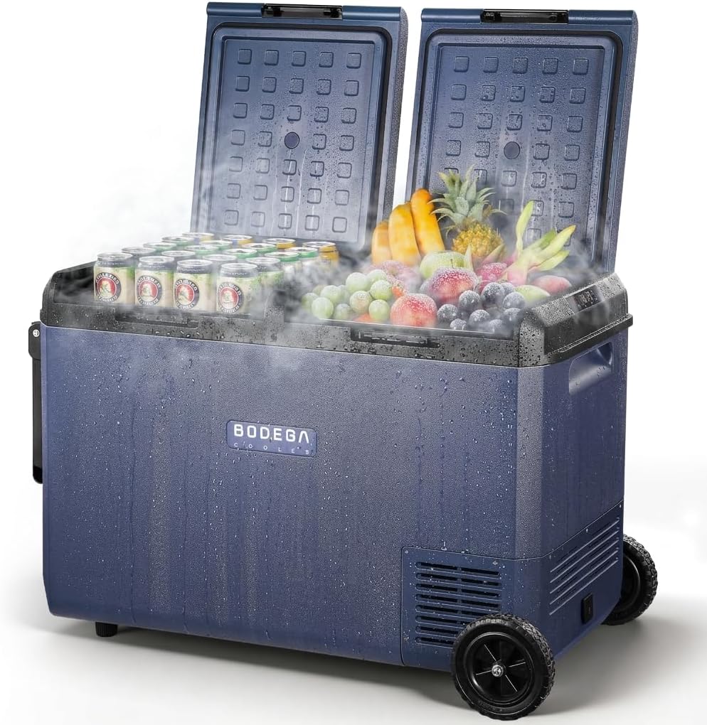 BODEGACOOLER 100QT Portable Car Refrigerator Freezer with Wheels, 12V Fridge Freezer, Electric Cooler for Car, -20℃ Car Freezer, 12 Volt Refrigerator Portable for Camping, RV, Travel, IPX4, Quiet