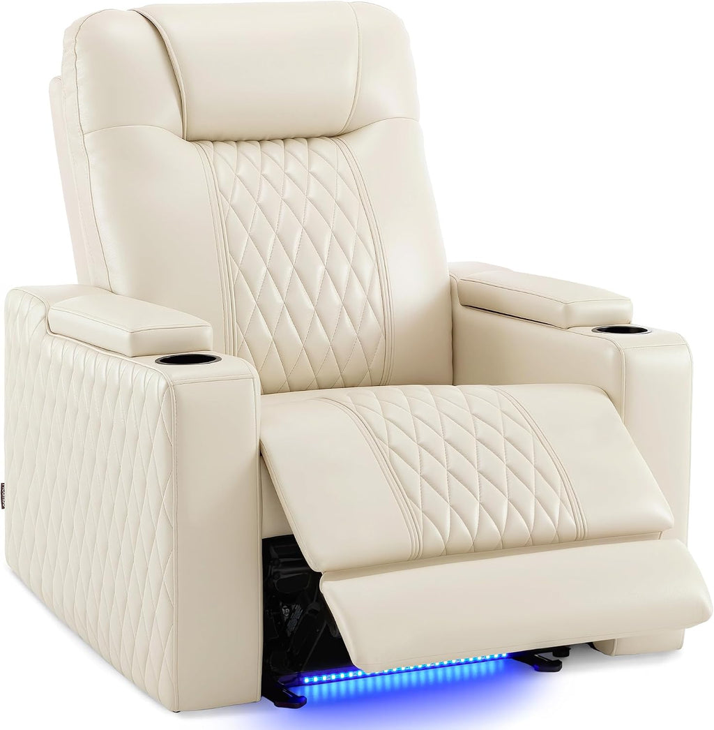 MCombo Oversized Power Recliner Chair with Adjustable Headrest & LED Light for Adults, Zero Gravity Recliner with USB & Type C Ports, Cup Holders for Living Room & Home Theater, Faux Leather HTS401