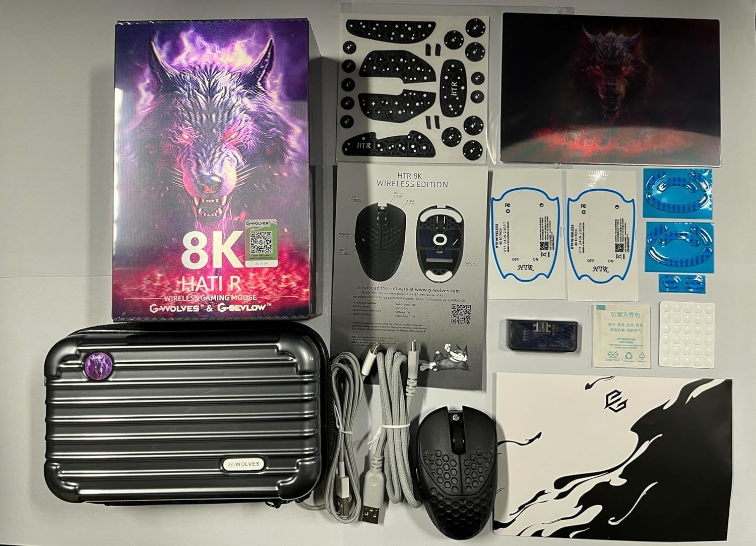 GWolves HTR Lightweight Wireless Fingertip Grip Gaming Mouse,~28Gram,8K-Report,Low Latency,PAW3395 26,000CPI,Nrf52840 CPU,6 Programmable Btns,On-Board Memory,PC/Mac and Laptop (Honeycomb, Black)