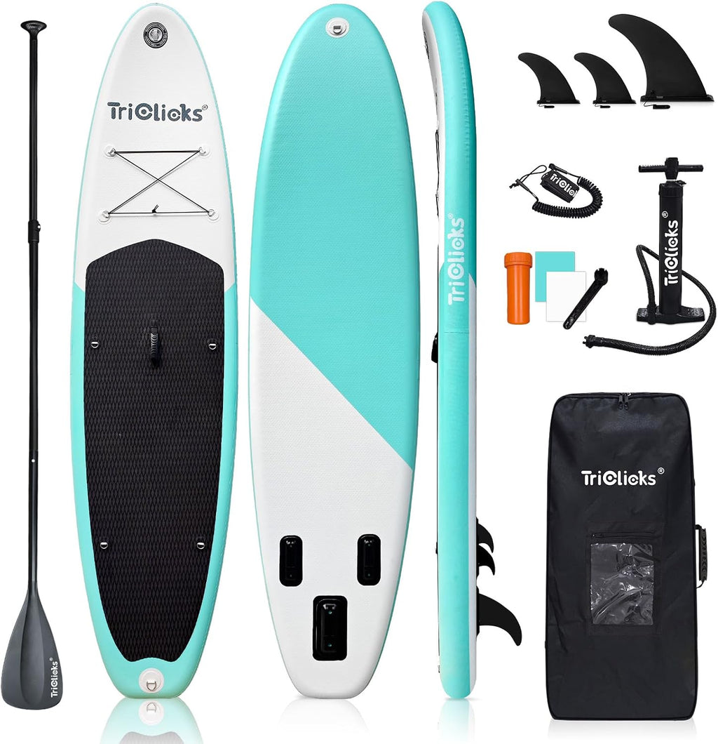 Triclicks Inflatable Stand Up Paddle Board 10ft Surfing Board Kit for Adults, Premium SUP Complete Kit with Adjustable Paddle Hand Pump Fin Leash Backpack